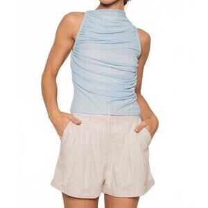 NEW FORE COLLECTION ruched mesh tank top in blue